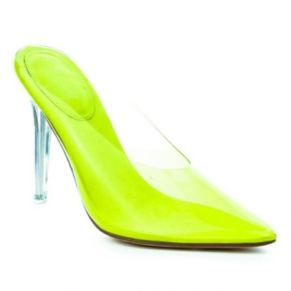 💖Cinderella Clear Heels Neon Green Lucite Transparent Clear Heels💖 Size 10 - Picture 2 of 2